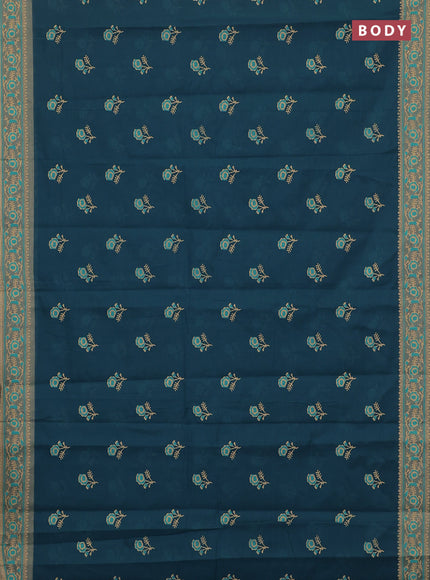 Chirala cotton saree peacock green and sandal with floral butta prints and printed border