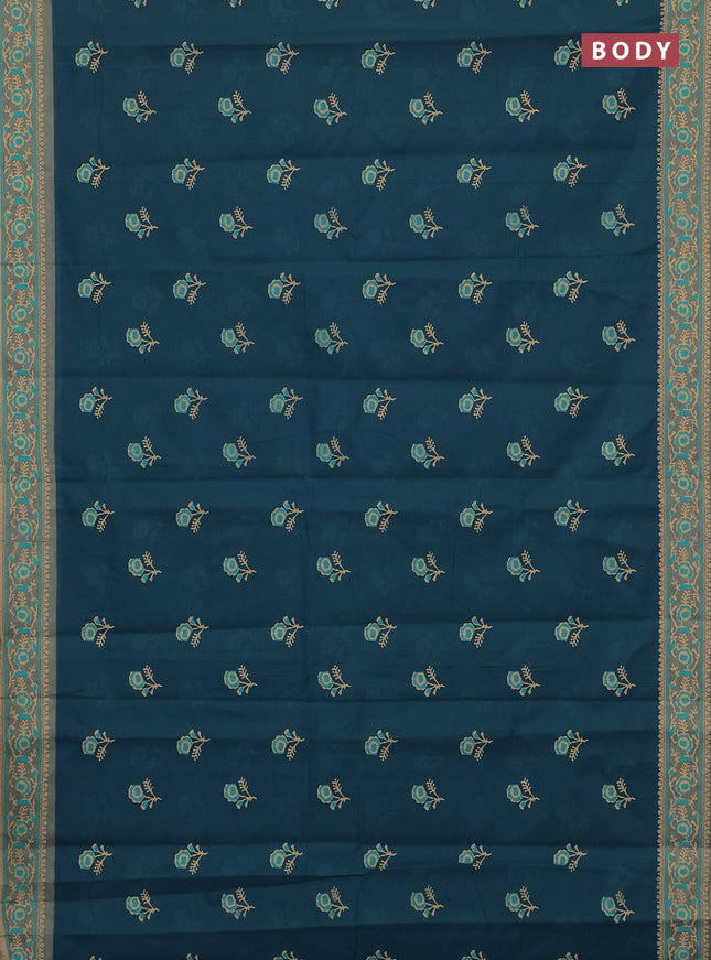Chirala cotton saree peacock green and sandal with floral butta prints and printed border