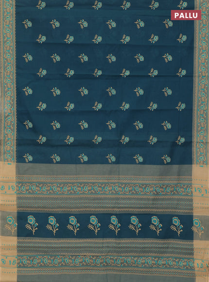 Chirala cotton saree peacock green and sandal with floral butta prints and printed border