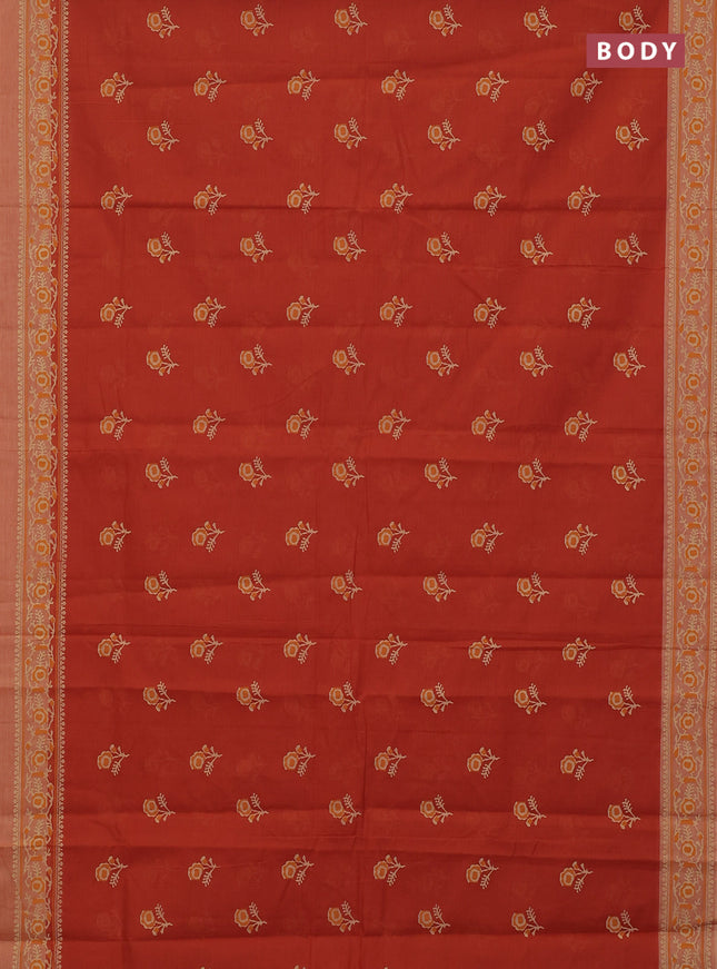 Chirala cotton saree rustic orange and sandal with floral butta prints and printed border