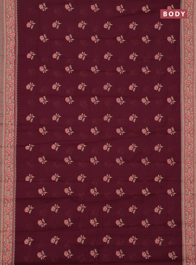 Chirala cotton saree maroon and sandal with floral butta prints and printed border