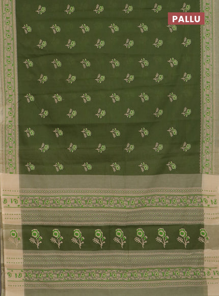 Chirala cotton saree sap green and pastel green with floral butta prints and printed border