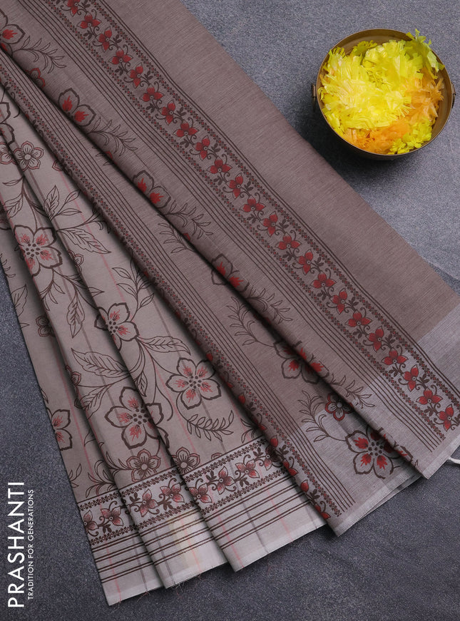 Chirala cotton saree grey with allover prints and printed border