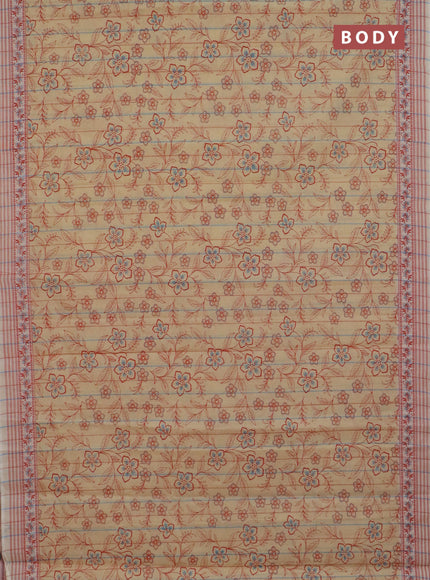Chirala cotton saree pale yellow and red with allover prints and printed border