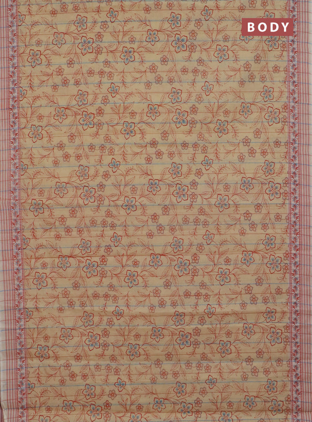 Chirala cotton saree pale yellow and red with allover prints and printed border