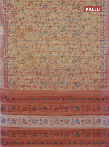 Chirala cotton saree pale yellow and red with allover prints and printed border