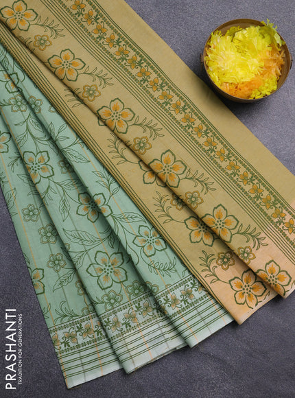 Chirala cotton saree teal green shade with allover prints and printed border