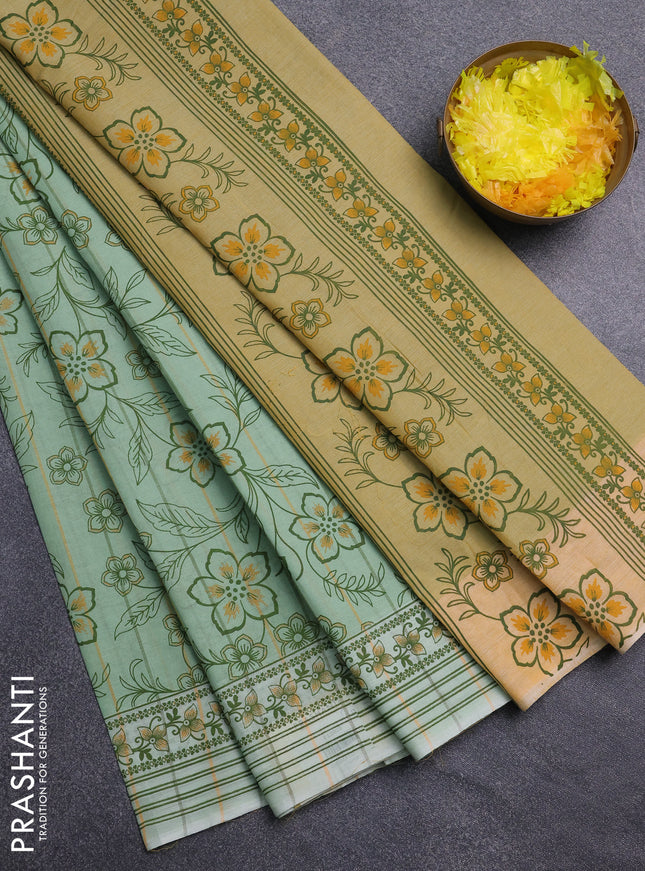 Chirala cotton saree teal green shade with allover prints and printed border