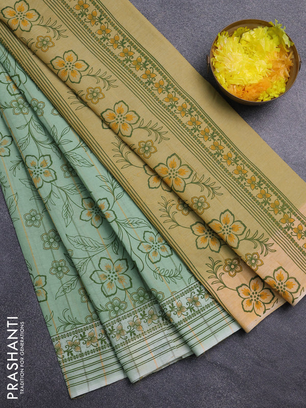 Chirala cotton saree teal green shade with allover prints and printed border