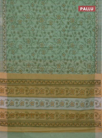 Chirala cotton saree teal green shade with allover prints and printed border