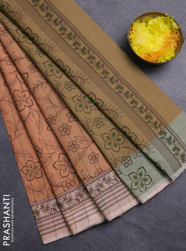 Chirala cotton saree pale orange and sandal with allover prints and printed border