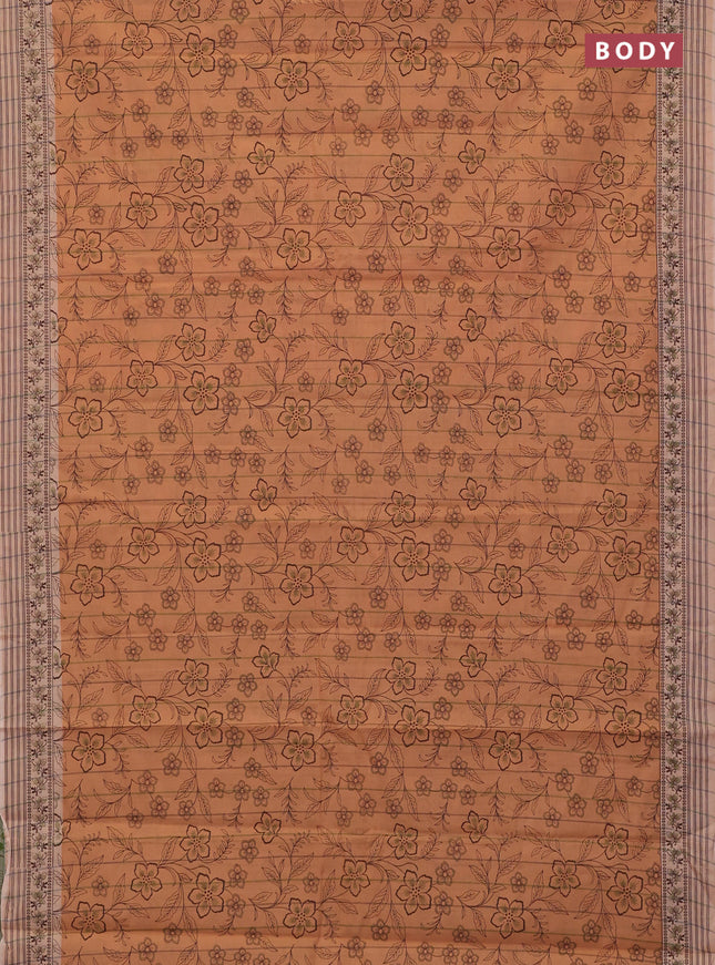 Chirala cotton saree pale orange and sandal with allover prints and printed border
