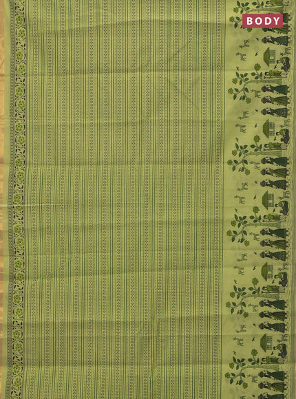 Chirala cotton saree pista green with allover prints and long printed zari border