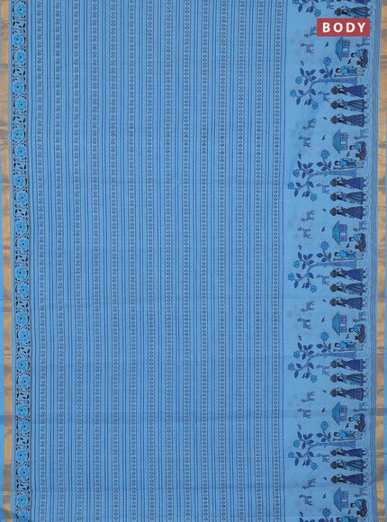 Chirala cotton saree light blue with allover prints and long printed zari border