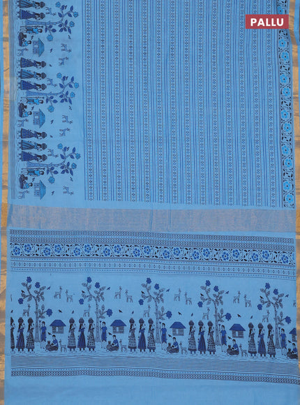 Chirala cotton saree light blue with allover prints and long printed zari border