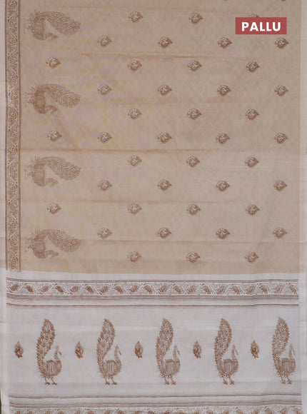 Chirala cotton saree sandal with allover self emboss & butta prints and printed zari border
