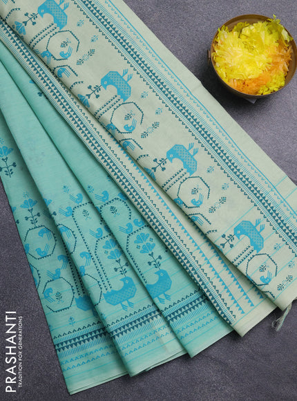 Chirala cotton saree teal green with butta prints and long printed border