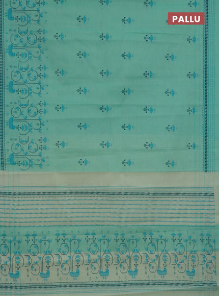 Chirala cotton saree teal green with butta prints and long printed border