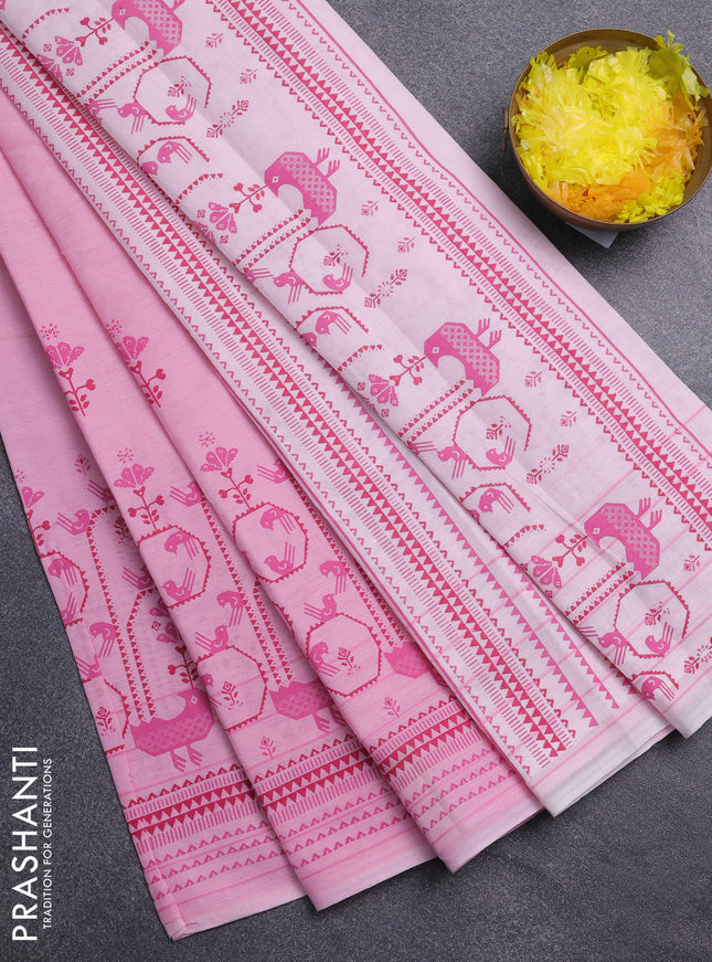 Chirala cotton saree light pink with butta prints and long printed border