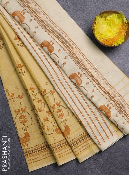 Chirala cotton saree pale yellow with butta prints and long printed border