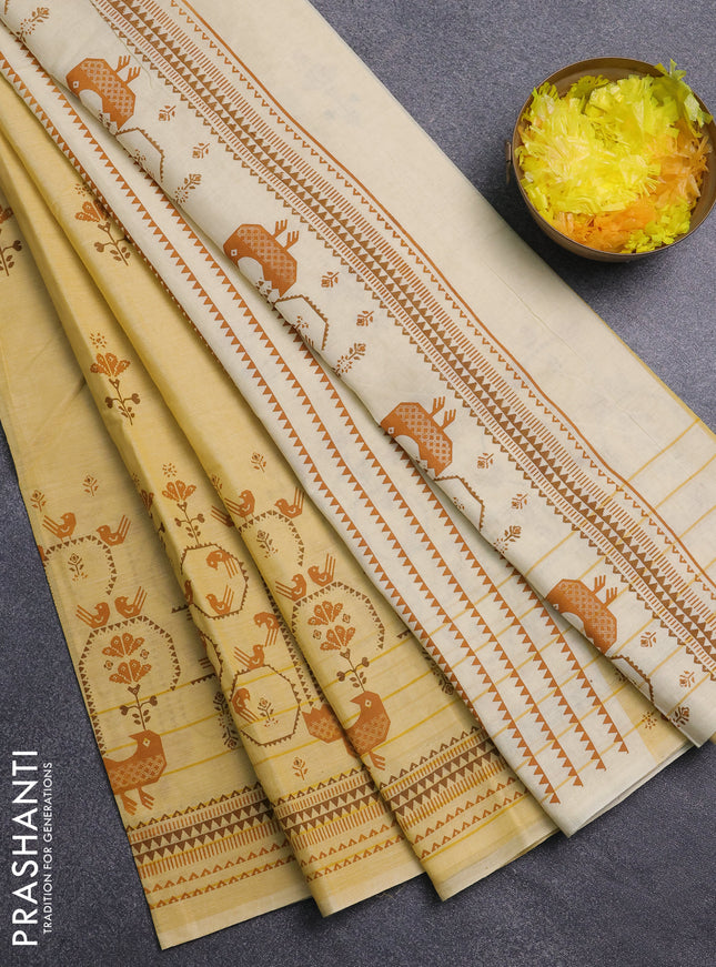 Chirala cotton saree pale yellow with butta prints and long printed border
