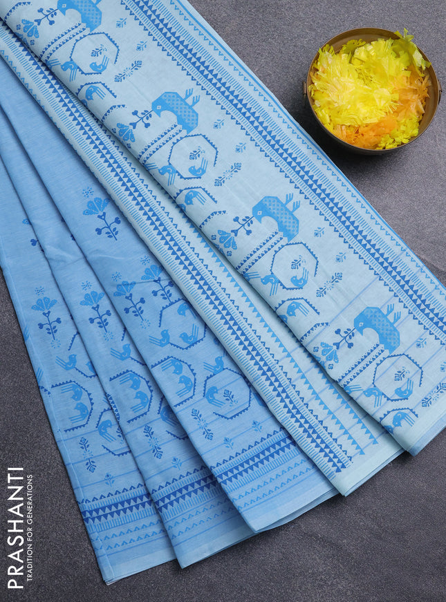 Chirala cotton saree light blue with butta prints and long printed border