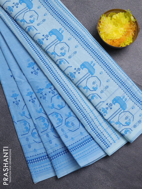Chirala cotton saree light blue with butta prints and long printed border