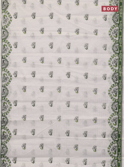 Chirala cotton saree off white and green with allover zari stripe & annam butta prints and printed border