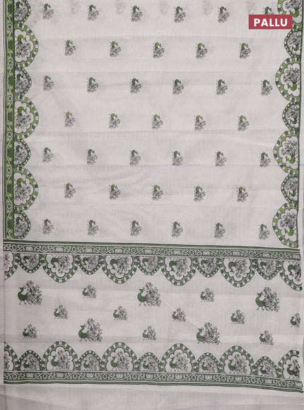Chirala cotton saree off white and green with allover zari stripe & annam butta prints and printed border