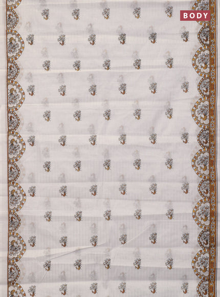 Chirala cotton saree off white and mustard yellow with allover zari stripe & annam butta prints and printed border