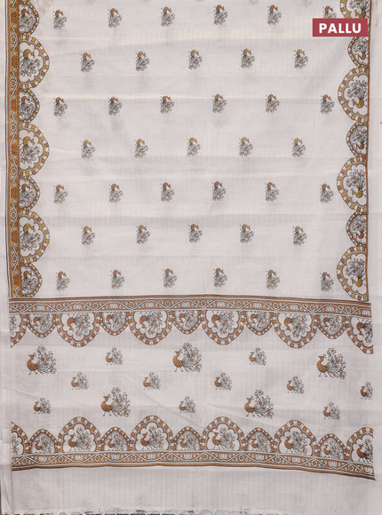 Chirala cotton saree off white and mustard yellow with allover zari stripe & annam butta prints and printed border