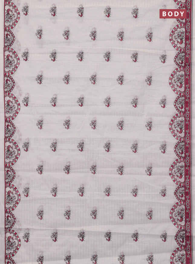 Chirala cotton saree off white and pink with allover zari stripe & annam butta prints and printed border