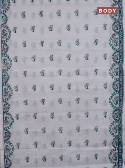Chirala cotton saree off white and teal green with allover zari stripe & annam butta prints and printed border