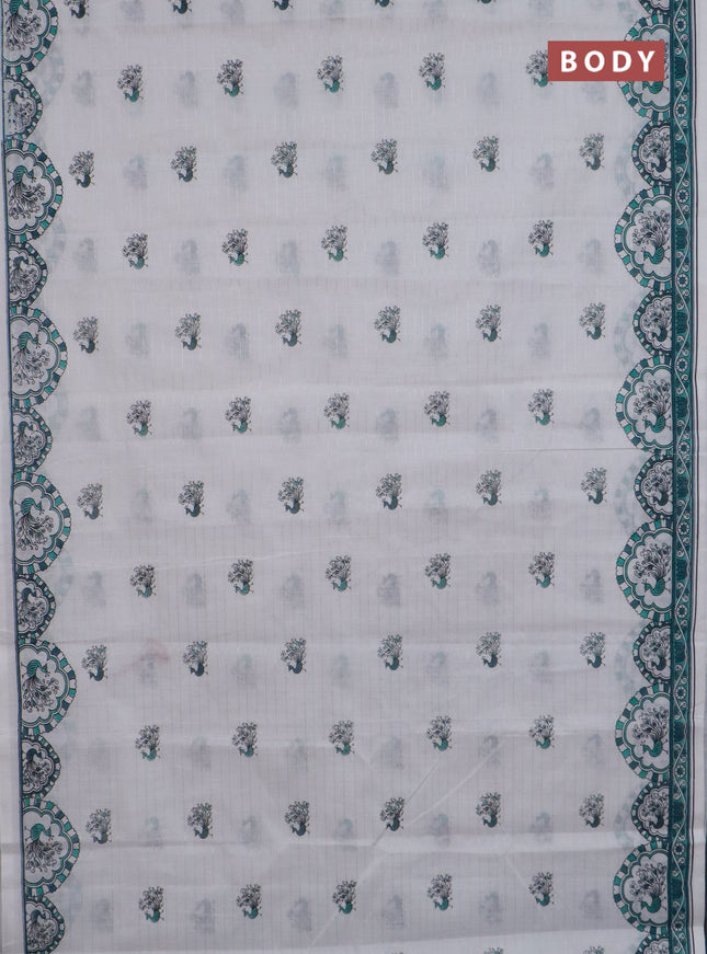Chirala cotton saree off white and teal green with allover zari stripe & annam butta prints and printed border