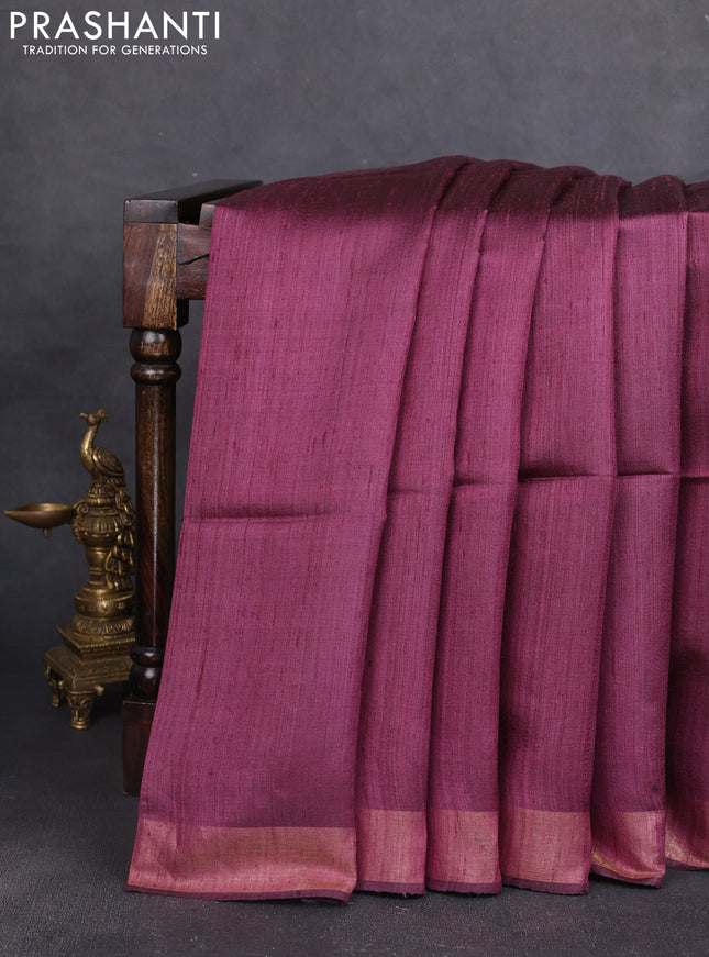 Pure dupion silk saree wine shade and beige with plain body and patola printed pallu