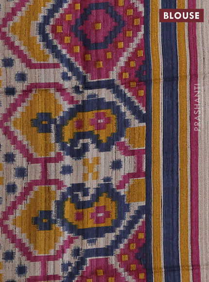 Pure dupion silk saree wine shade and beige with plain body and patola printed pallu