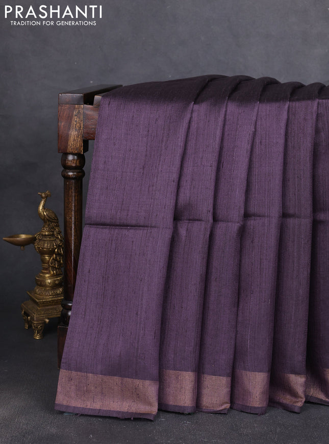 Pure dupion silk saree jamun shade and beige with plain body and patola printed pallu