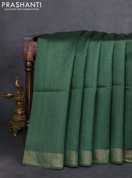 Pure dupion silk saree green and beige with plain body and patola printed pallu