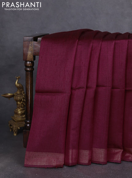 Pure dupion silk saree maroon and beige with plain body and patola printed pallu