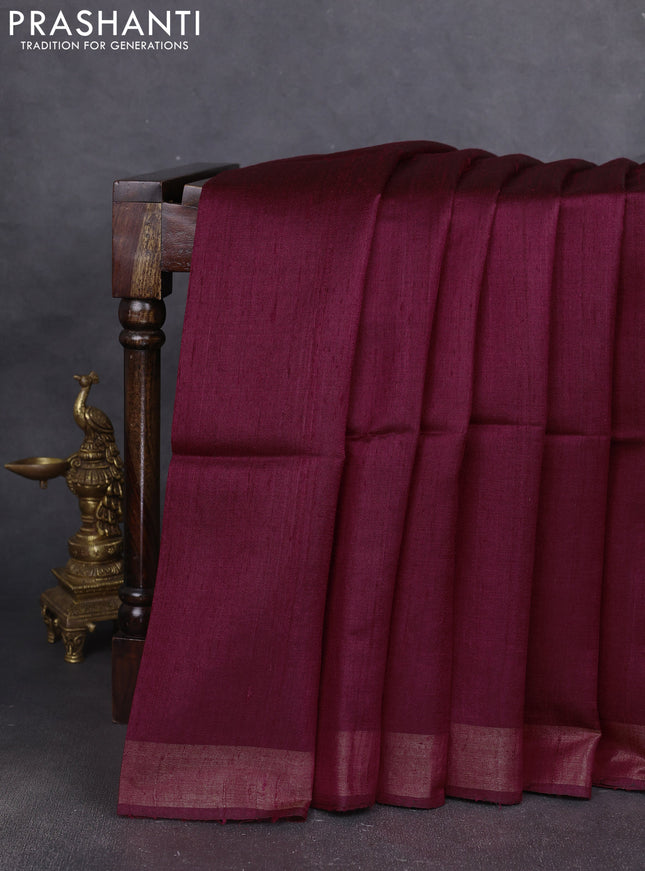 Pure dupion silk saree maroon and beige with plain body and patola printed pallu