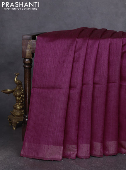 Pure dupion silk saree maroon and beige with plain body and madhubani printed pallu