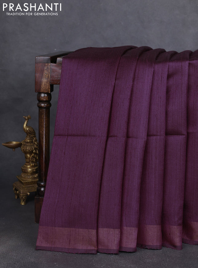 Pure dupion silk saree wine shade and beige with plain body and madhubani printed pallu