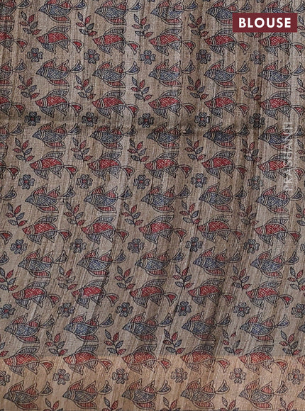 Pure dupion silk saree black and beige with plain body and madhubani printed pallu