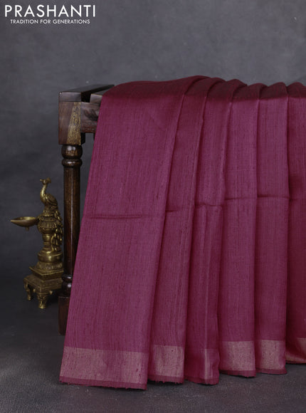 Pure dupion silk saree maroon and beige with plain body and madhubani printed pallu