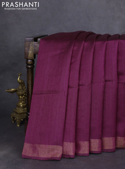 Pure dupion silk saree maroon and beige with plain body and madhubani printed pallu