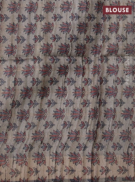 Pure dupion silk saree peacock blue and beige with allover zari woven checked pattern and madhubani printed pallu