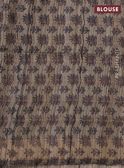 Pure dupion silk saree jamun shade and beige with allover zari woven checked pattern and madhubani printed pallu