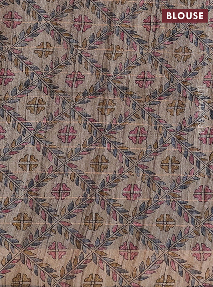 Pure dupion silk saree jamun shade and beige with allover zari woven checked pattern and madhubani printed pallu