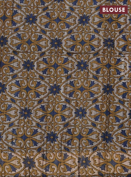 Pure dupion silk saree peacock blue and beige with thread woven buttas and concept printed pallu
