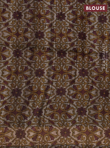 Pure dupion silk saree maroon and beige with thread woven buttas and concept printed pallu